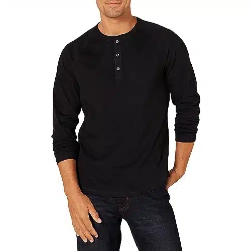 Amazon Essentials Men's Slim Fit Long Sleeve Henley Shirt, Black, Large