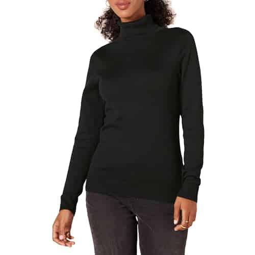 Amazon Essentials Women's Classic Fit Lightweight Long Sleeve Turtleneck Sweater (Available in Plus Size), Black, Large