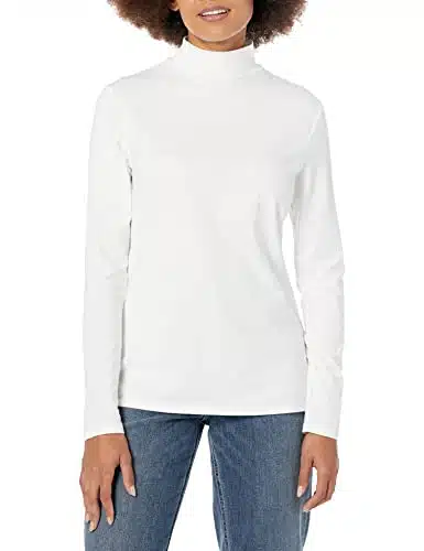 Amazon Essentials Women's Classic Fit Long Sleeve Mockneck Top (Available in Plus Size), White, Medium