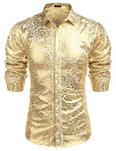 COOFANDY Mens Shirt Semi Formal Dress Hipster Casual Button Down Slim Fit Apricot