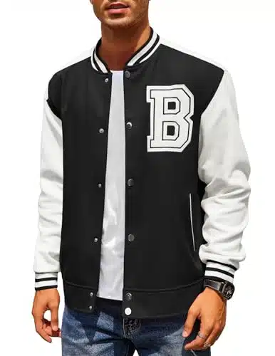 COOFANDY Men's Varsity Jackets Cool Letterman Football Jacket Coats Stylish with Letter B