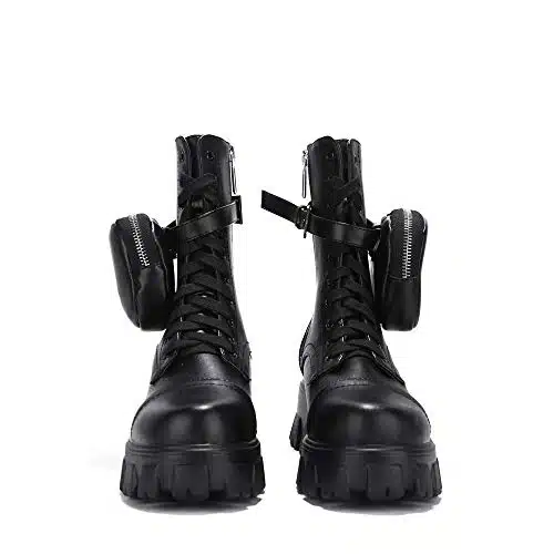 Cape Robbin MonaLisa Combat Boots for Women, Platform Boots with Chunky Block Heels, Womens High Tops Boots   Black