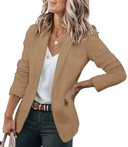 Cicy Bell Womens Casual Blazers Open Front Long Sleeve Work Office Jackets Blazer(Dark Khaki,Small)