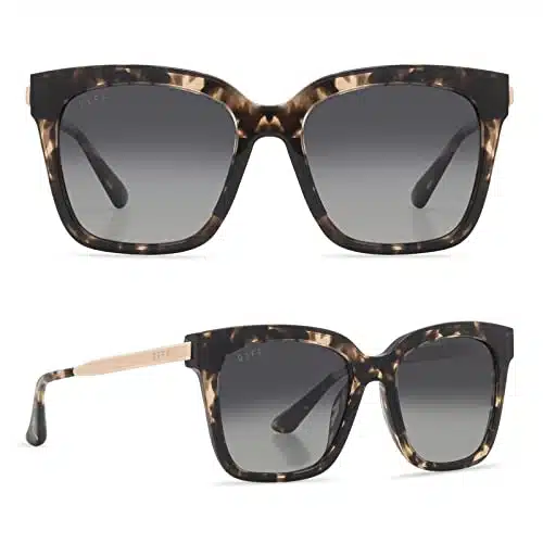 DIFF Bella Designer Square Oversized Sunglasses for Women UVPolarized Protection, Espresso Tortoise + Grey Gradient