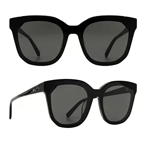 DIFF Gia Designer Square Oversized Sunglasses for Women UVProtection, Black + Grey