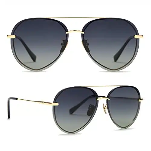 DIFF Lenox Gold + Black Grey Gradient, Designer Oversized Aviator Sunglasses for Women UVPolarized Protection