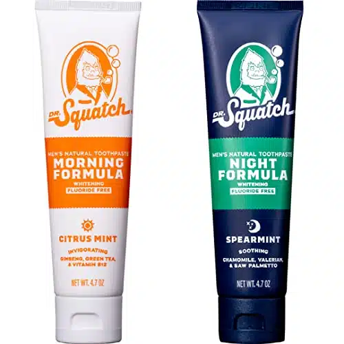 Dr. Squatch Teeth Whitening Toothpaste Kit   Day and Night Flouride Free Natural Toothpaste (Citrus Mint + Sooth Spearmint Tooth Paste) oz Tubes