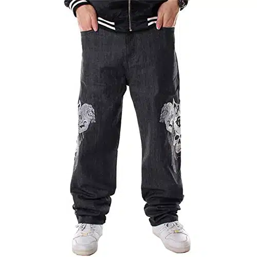 FantasyGears Yk Pants Men Hip Hop Grunge Baggy Jeans Loose Embroidery Black Jnco Jeans Wide Leg Denim Trousers