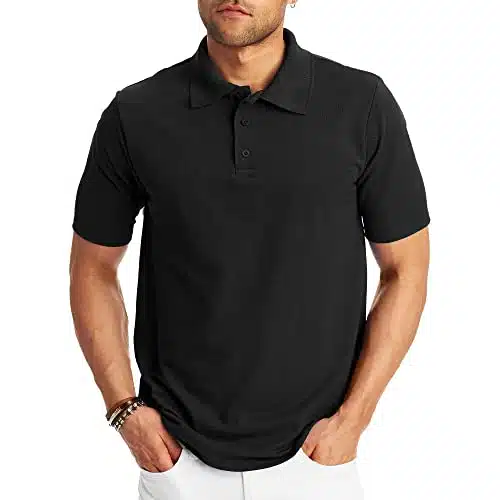 Hanes Men's Short Sleeve X Temp W FreshIQ Polo, Black, XX Large