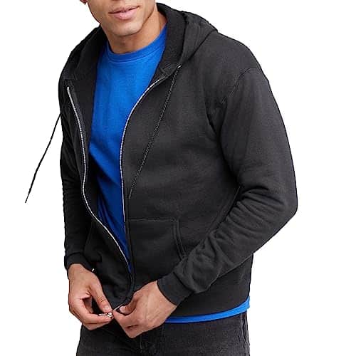 Hanes mens Full zip Eco smart Hoodie athletic sweatshirts, Black, Large US