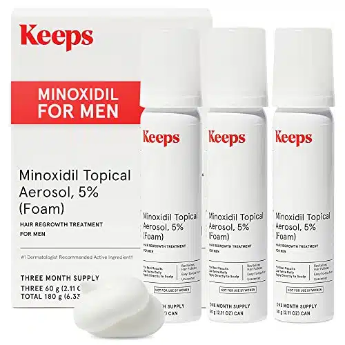 Keeps Extra Strength Minoxidil for Men Topical Hair Loss Aerosol Foam %, Hair Growth Treatment   onth Supply (x oz Bottles)   Thicker, Longer Hair   Slows Hair Loss & Promotes Hair Regrowth