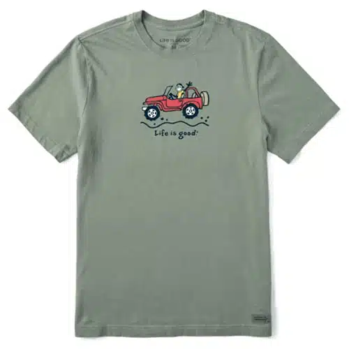 LIFE IS GOOD Men's Crusher Crew Neck T Shirt (Off Road Jake   Moss Green, XX Large)