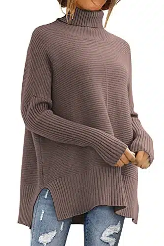 LILLUSORY Women's Turtleneck Oversized Ladies Tunic Fall Winter Sweaters Cowl Turtle Neck Trendy Casual Long Batwing Sleeve Pullover Knit Shirts Tops
