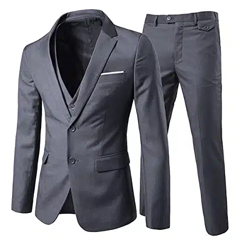 Men's Piece Suit Buttons Slim Fit Solid Color Jacket Smart Wedding Formal Suit,Dark Grey,Medium