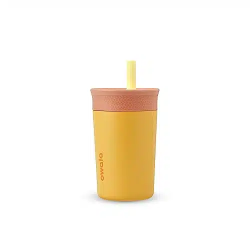 Owala Kids Insulation Stainless Steel Tumbler with Spill Resistant Flexible Straw, Easy to Clean, Kids Water Bottle, Great for Travel, Dishwasher Safe, Oz, Peach and Yellow (Picnic)