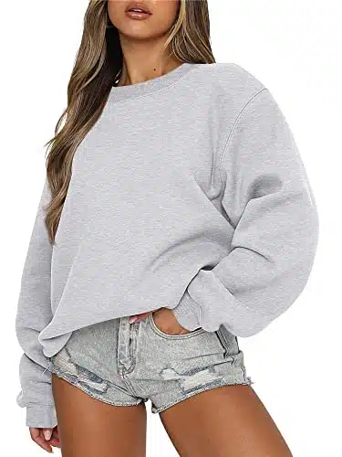 ANRABESS Women's Sweatshirts Crew Neck Long Sleeve Loose Fit Pullover Hoodies Casual YK Top Fall Winter Clothes Aqianhuahui L Gray