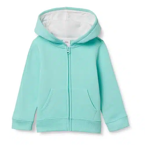 Amazon Essentials Girls' Fleece Zip Up Hoodie Sweatshirt, Aqua Blue, Medium