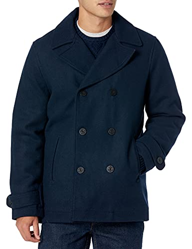 Amazon Essentials Men's Double Breasted Heavyweight Wool Blend Peacoat, Navy, Large