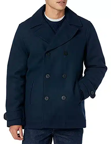 Amazon Essentials Men's Double Breasted Heavyweight Wool Blend Peacoat, Navy, Large