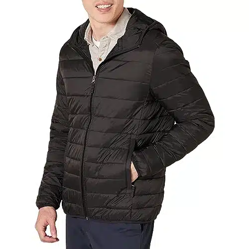 Amazon Essentials Men's Lightweight Water Resistant Packable Hooded Puffer Jacket, Black, X Large