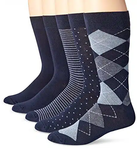 Amazon Essentials Men's Patterned Dress Socks, Pairs, Navy Novelty,
