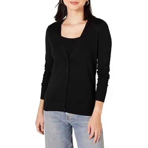 Amazon Essentials Women's Lightweight V Neck Cardigan Sweater (Available in Plus Size), Black, X Large