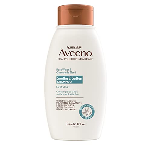 Aveeno Rose Water & Chamomile Blend Sulfate Free Shampoo with Colloidal Oat for Dry & Sensitive Scalp, Gentle Cleansing Shampoo for Fine, Fragile Hair, Paraben & Dye Free, Fl Oz