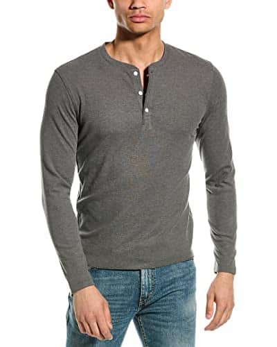 Billy Reid Men's Mini Waffle Henley, Grey, X Large
