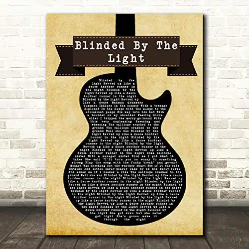 Blinded by The Light Black Guitar Song Lyric Quote Wall Art Gift Print
