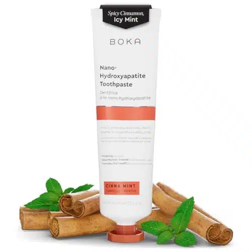 Boka Fluoride Free Toothpaste  Nano Hydroxyapatite, Remineralizing, Sensitive Teeth, Whitening   Dentist Recommended for Adult, Kids Oral Care   Cinnamon Mint Natural Flavor, oz Pk   US Manufactured