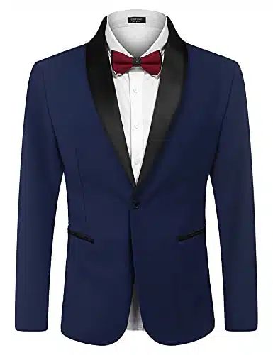 COOFANDY Men's Casual Suit Jacket One Button Wedding Blazer Modern Tuxedo Suit for Dinner,Prom,Party Dark Blue