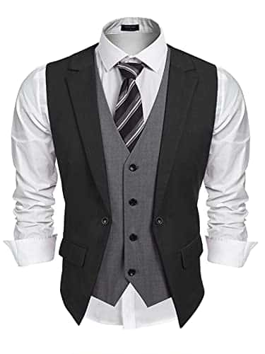 COOFANDY Mens Formal Fashion Layered Vest Waistcoat Dress Vest