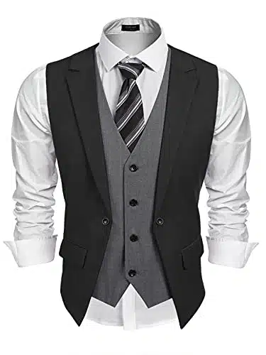 COOFANDY Mens Formal Fashion Layered Vest Waistcoat Dress Vest