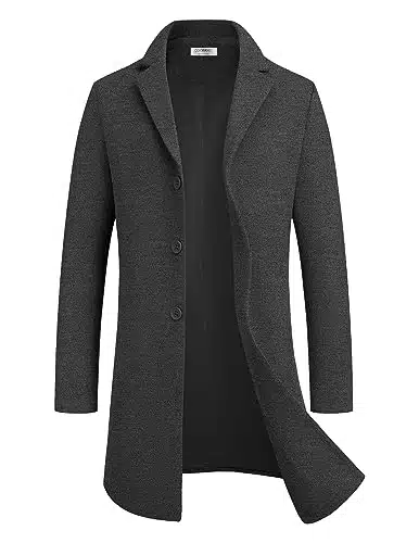 COOFANDY Men's Winter Coats Grey Lapel Collar Trench Coats Men Slim Fit Mid Long Overcoat Regular Fit Soft Woolen Coat Dark Grey M