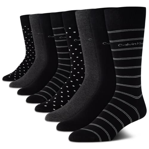 Calvin Klein Men's Dress Socks Lightweight Cotton Blend Crew Socks (Pack), , Black Pattern
