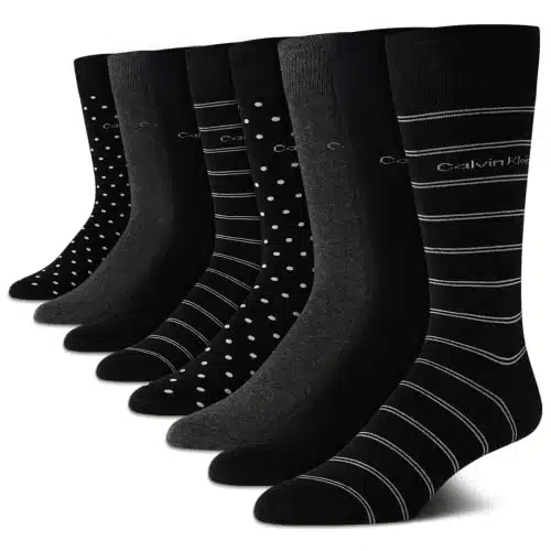 Calvin Klein Men's Dress Socks   Lightweight Cotton Blend Crew Socks (Pack), , Black Pattern