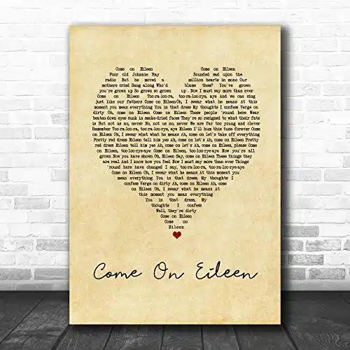 Come On Eileen Vintage Heart Song Lyric Print