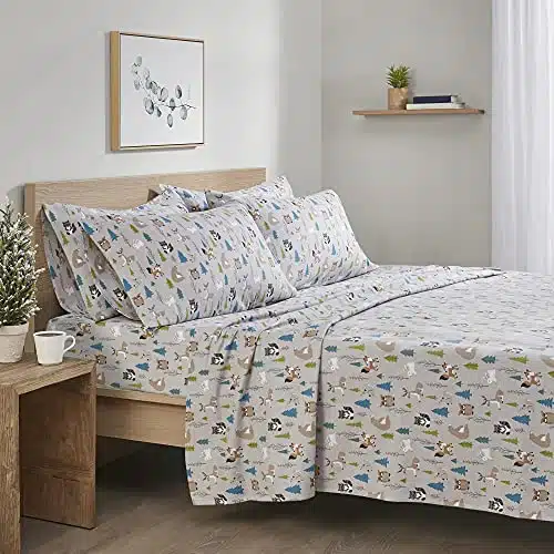 Comfort Spaces Cotton Flannel Breathable Warm Deep Pocket Sheets with Pillow Case Bedding, Twin XL, Multi Forest Animal Piece