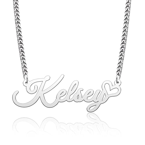 CoolJewelry Personalized Heart Pendant Sterling Silver Custom Name Necklace with Heart Symbol Necklace Jewelry Christmas Gift for Women