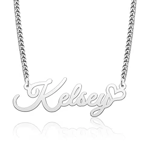CoolJewelry Personalized Heart Pendant Sterling Silver Custom Name Necklace with Heart Symbol Necklace Jewelry Christmas Gift for Women