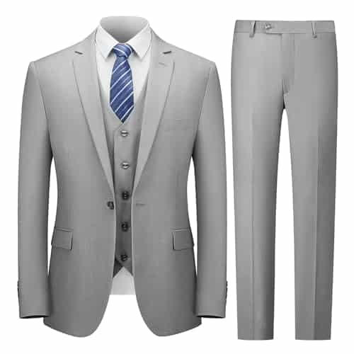 Cooper & Nelson Men's Suit Slim Fit, Piece Suits for Men, One Button Jacket Vest Pants with Tie, Tuxedo Set Light Grey XL
