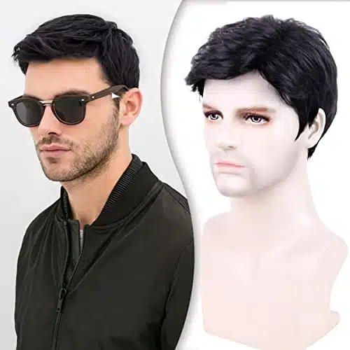 Creamily Mens Wig Short Hair, Mens Hair Replacement Wigs Mens's Black Wig for Men Hair Full Wig for Male Guy Christmas Daily Wear