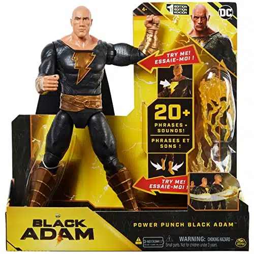 DC Comics, Power Punch Black Adam inch Action Figure, + Phrases and Sounds, Lights Up with Accessories, Black Adam Movie Collectible Kids Toys for Boys and Girls Ages and Up