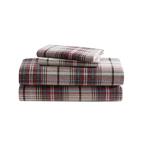 Eddie Bauer Queen Sheets, Cotton Flannel Bedding Set, Brushed for Extra Softness, Cozy Home Decor (Montlake Plaid, Queen)