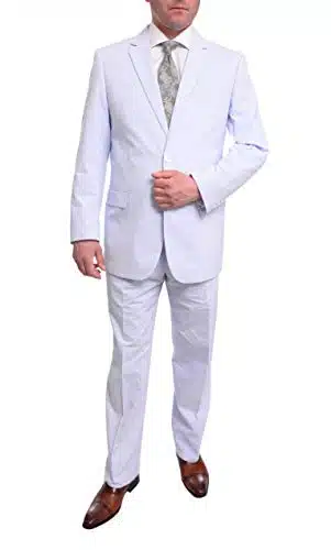Emigre R Men's % Cotton Blue Striped Seersucker Suit