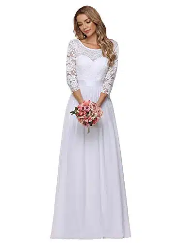 Ever Pretty Women's Winter Long Elegant Lace A Line Wedding Dresses for Bride White