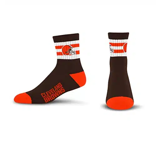 For Bare Feet NFL Cleveland Browns Stripe Logo Quarter Sock Team Color Large