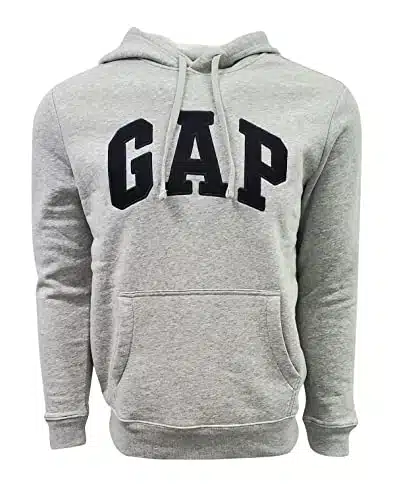 Gap Factory Men's Fleece Arch Logo Pullover Hoodie (Large, Light Grey (Black Logo))