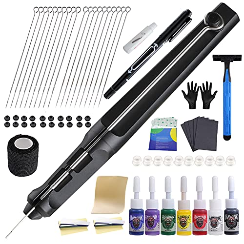 HAWINK Hand Tattoo Poke Stick Kit DIY Tattoo Tool Kit with Ink PCS Needles Aluminum Alloy Pen GK HTN