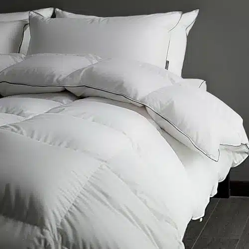 HYVIF Luxury White Down Comforter Queen Size   All Down Fiber Duvet Insert with Tabs   Baffle Box Design, Fluffy and Cozy   Queen X â